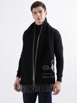 GANT - Men Black Solid Tasselled Woollen Muffler