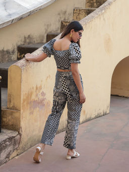 Moonstruck - Patch Print Cotton Pants with Crop Top (Set of 2)