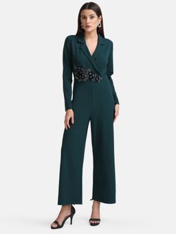 Kazo - Green Lapel Collar Embellished Jumpsuit