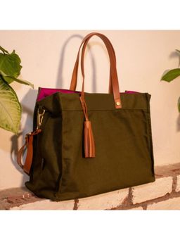 Visual Echoes - AM to PM Book Tote Bag - Olive Green