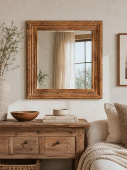 Metalsmith - Elegant Hanging Mirror with Wooden Frame For Bathroom Wall Decor and Living Room