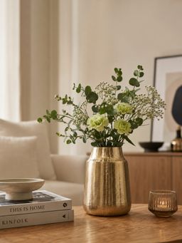 Metalsmith - Iron Metal Shiny Gold Hammered Flower Vase For Home Decor