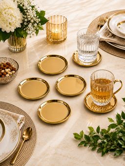 Metalsmith - Iron Set Of 4 Gold Finish Metal Round Coasters
