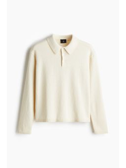 H&M - Men White Loose Fit Fine-Knit Polo Shirt