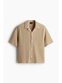 H&M - Men Beige Loose Fit Waffled Resort Shirt