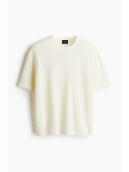 H&M - Men White Regular Fit Textu-Knit T-Shirt