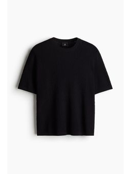 H&M - Men Black Regular Fit Textu-Knit T-Shirt