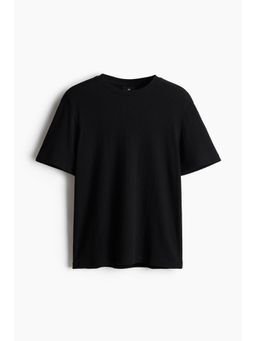 H&M - Men Black Regular Fit Textu T-Shirt