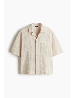 H&M - Men Beige Loose Fit Seersucker Resort Shirt