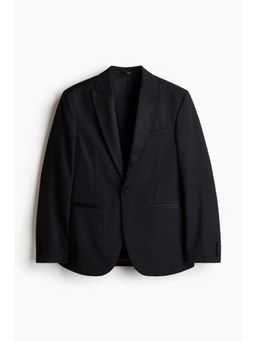 H&M - Men Black Slim Fit Wool-Blend Tuxedo Jacket
