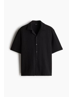 H&M - Men Black Loose Fit Ribbed Resort Shirt