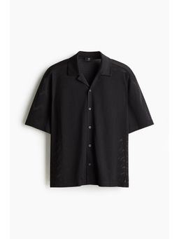 H&M - Men Black Loose Fit Mesh Resort Shirt