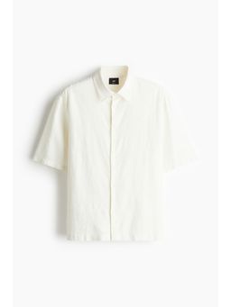 H&M - Men White Loose Fit Short-Sleeved Linen-Blend Shirt