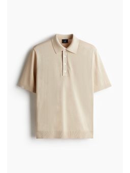 H&M - Men Beige Regular Fit Fine-Knit Polo Shirt