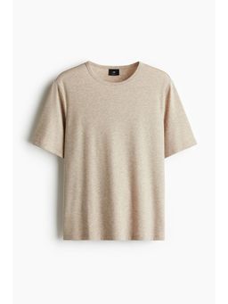 H&M - Men Beige Regular Fit Lyocell-Blend T-Shirt