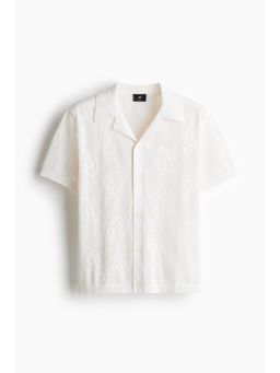 H&M - Men White Regular Fit Jacquard-Knit Resort Shirt