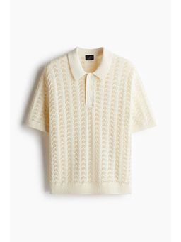 H&M - Men White Regular Fit Pointelle-Knit Polo Shirt