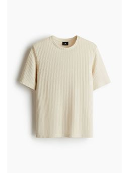 H&M - Men Beige Regular Fit Rib-Knit T-Shirt