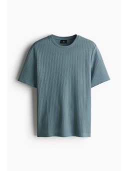 H&M - Men Turquoise Regular Fit Rib-Knit T-Shirt