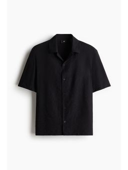 H&M - Men Black Regular Fit Jacquard-Weave Resort Shirt