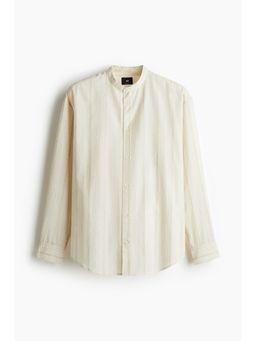 H&M - Men White Regular Fit Linen-Blend Grandad Shirt