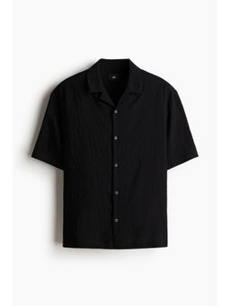 H&M - Men Black Loose Fit Crinkled Resort Shirt
