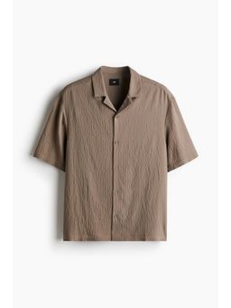 H&M - Men Beige Loose Fit Crinkled Resort Shirt