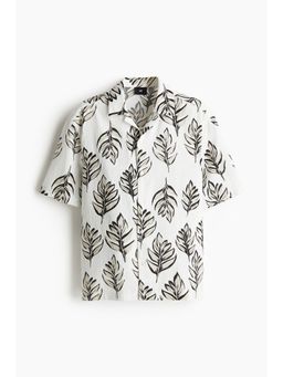 H&M - Men White Regular Fit Linen-Blend Resort Shirt