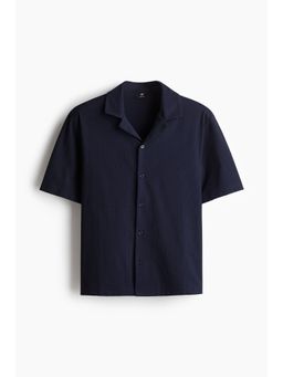 H&M - Men Blue Regular Fit Ribbed Resort Shirt