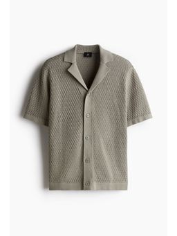 H&M - Men Green Regular Fit Textu-Knit Resort Shirt