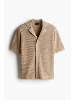 H&M - Men Beige Regular Fit Textu-Knit Resort Shirt