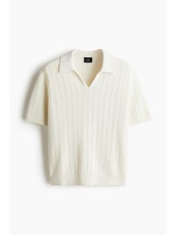 H&M - Men White Regular Fit Textu-Knit Polo Shirt
