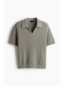 H&M - Men Green Regular Fit Textu-Knit Polo Shirt