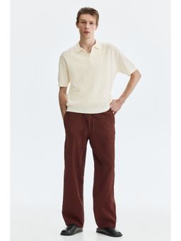 H&M - Men White Regular Fit Cable-Knit Polo T-Shirt