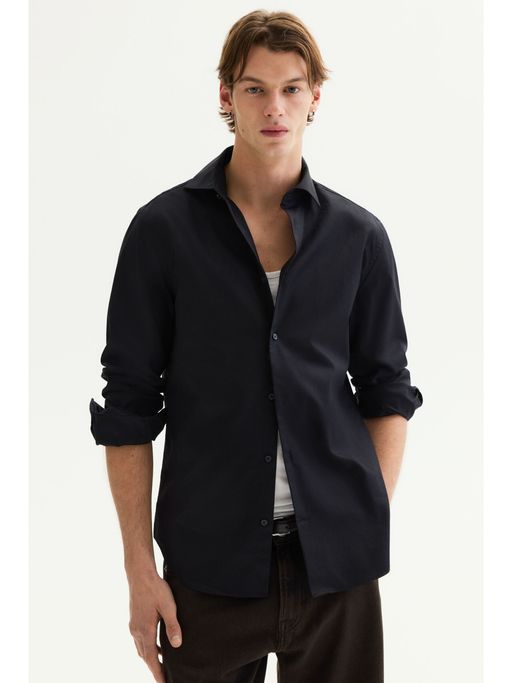 H&M Men Black Slim Fit Cotton Shirt