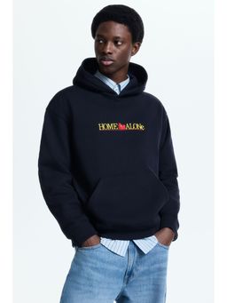H&M - Men Black Loose Fit Printed Hoodie