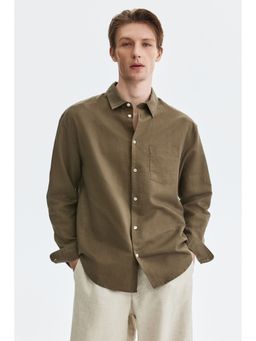 H&M - Men Green Relaxed Fit Linen-Blend Shirt