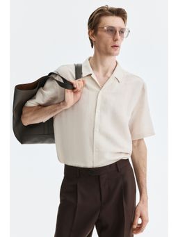 H&M - Men Beige Relaxed Fit Linen-Blend Resort Shirt