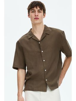 H&M - Men Green Relaxed Fit Linen-Blend Resort Shirt