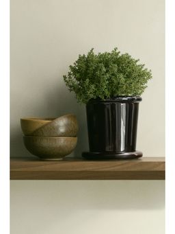 H&M - Brown Extra-Small Stoneware Plant Pot With Saucer