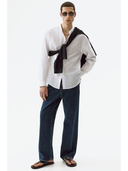 H&M - Men White Relaxed Fit Linen-Blend Shirt