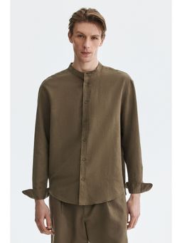 H&M - Men Green Relaxed Fit Linen-Blend Shirt
