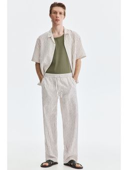 H&M - Men Multi-Color Relaxed Fit Linen-Blend Trousers