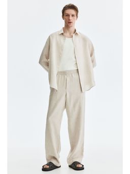 H&M - Men Beige Loose Fit Linen Trousers