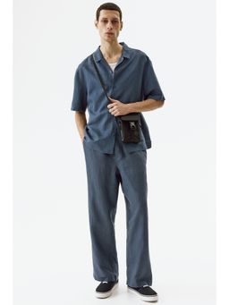 H&M - Men Blue Loose Fit Linen Trousers