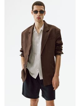 H&M - Men Blue Relaxed Fit Linen-Blend Shorts