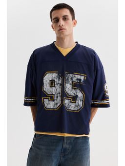 H&M - Men Blue Oversized Fit Printed Mesh T-Shirt