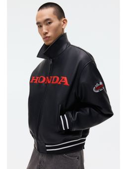 H&M - Men Black Motif-Detail Baseball Jacket
