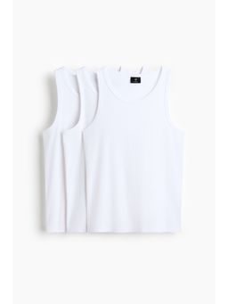 H&M - Men White 3-Pack Slim Fit Ribbed Vest Tops