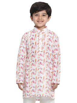 Vastramay - Boys Floral White Base Kurta